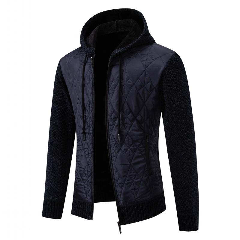 New Autumn Winter Men's Hooded Knit Cardigan Men Thick Fashion Patchwork Knitted Sweatercoat Mens Warm Casual Sweater Jackets