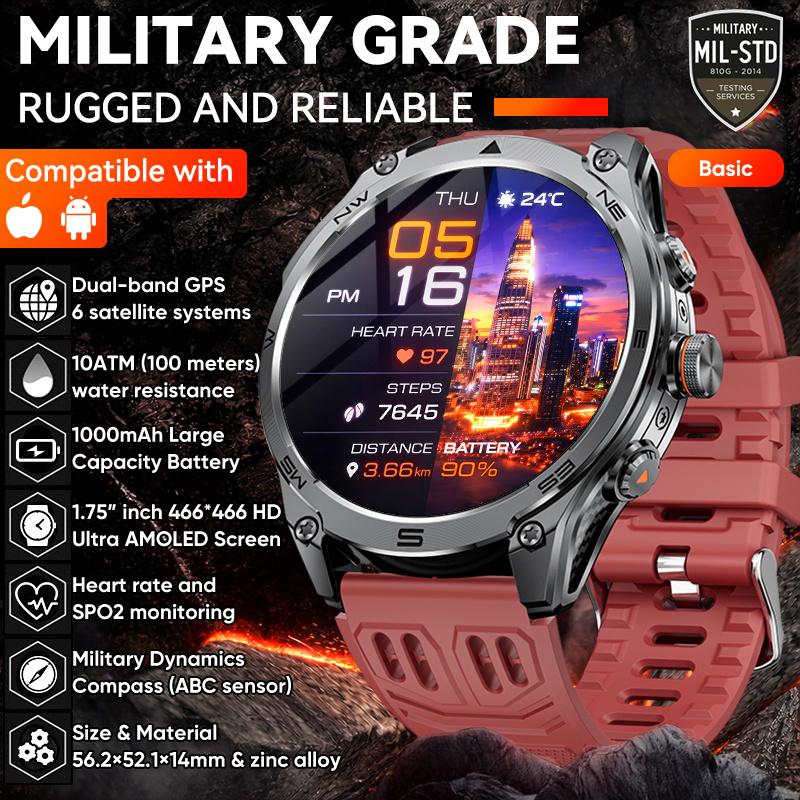 NEUE TANK M70 Smartwatch 10ATM Wasserdicht GPS Dual-Frequenz Tracking 1,75" AMOLED 1000mAh Kompass 170+ Sport Fitness Uhr