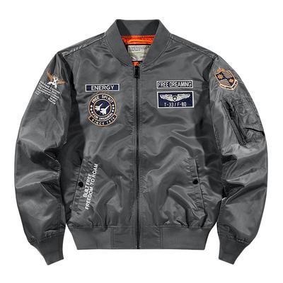 Veste Bombeur de Vol MA-1 Homme Automne Broderie d'Insignes Patchs Col en Tricot côtelé Fermeture éclair Coupe-vent Pilote Militaire Streetwear Manteau Vêtement d'extérieur Décontracté