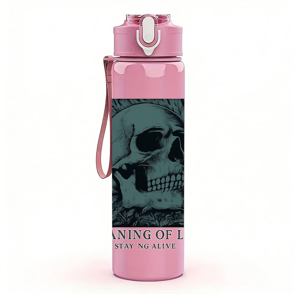 1PC Skull Meaning Of Life Print 750ml Color Plastic Sports Water Bottle Leakproof Flip Straw Lid Suitable for Sports Office Home Use