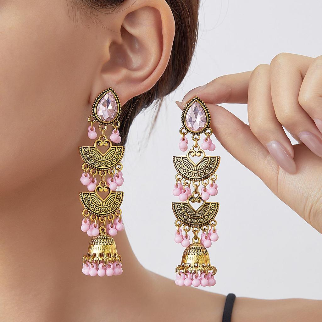 European & American Bohemian Metal Tassel Earrings - Trendy Round Niche Studs for Women
