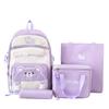 New Student Schoolbag Cute Cartoon Backpack Simple Lightweight Large Capacity Backpack Four-piece Set for Primary and Secondary Schools
