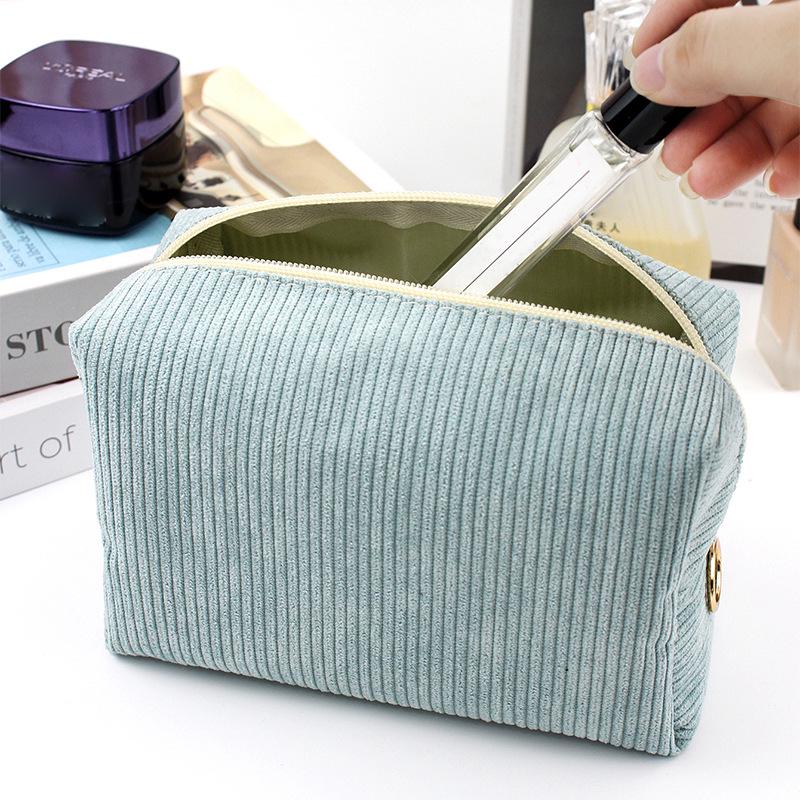 Trousse de maquillage octogonale en velours côtelé pour femme - Grande capacité, Rangement portable pour articles de toilette de voyage
