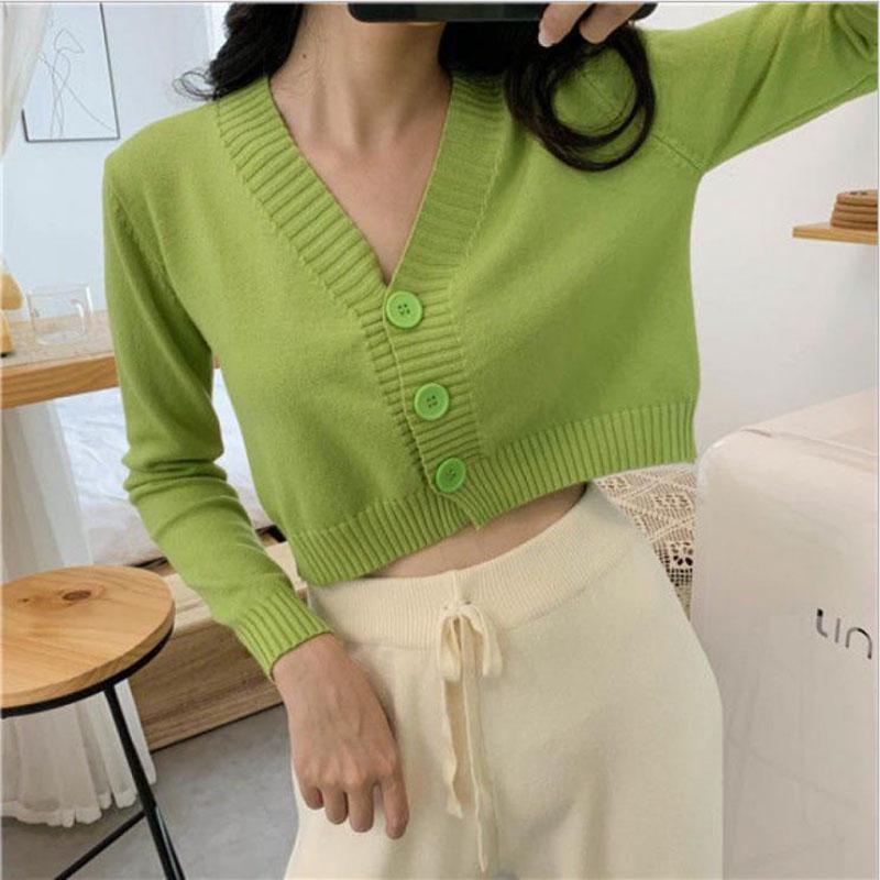 Frauen V-ausschnitt Gestrickte Strickjacken Pullover Weibliche Casual Alle-spiel Kurze Strickjacken Koreanischen Stil Pullover