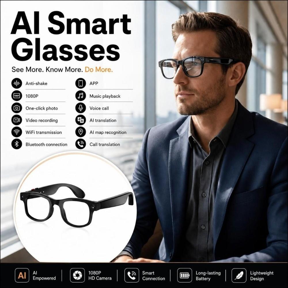 2-in-1 Intelligente KI-Brille Echtzeitübersetzung Intelligente Brille Sprachassistent
