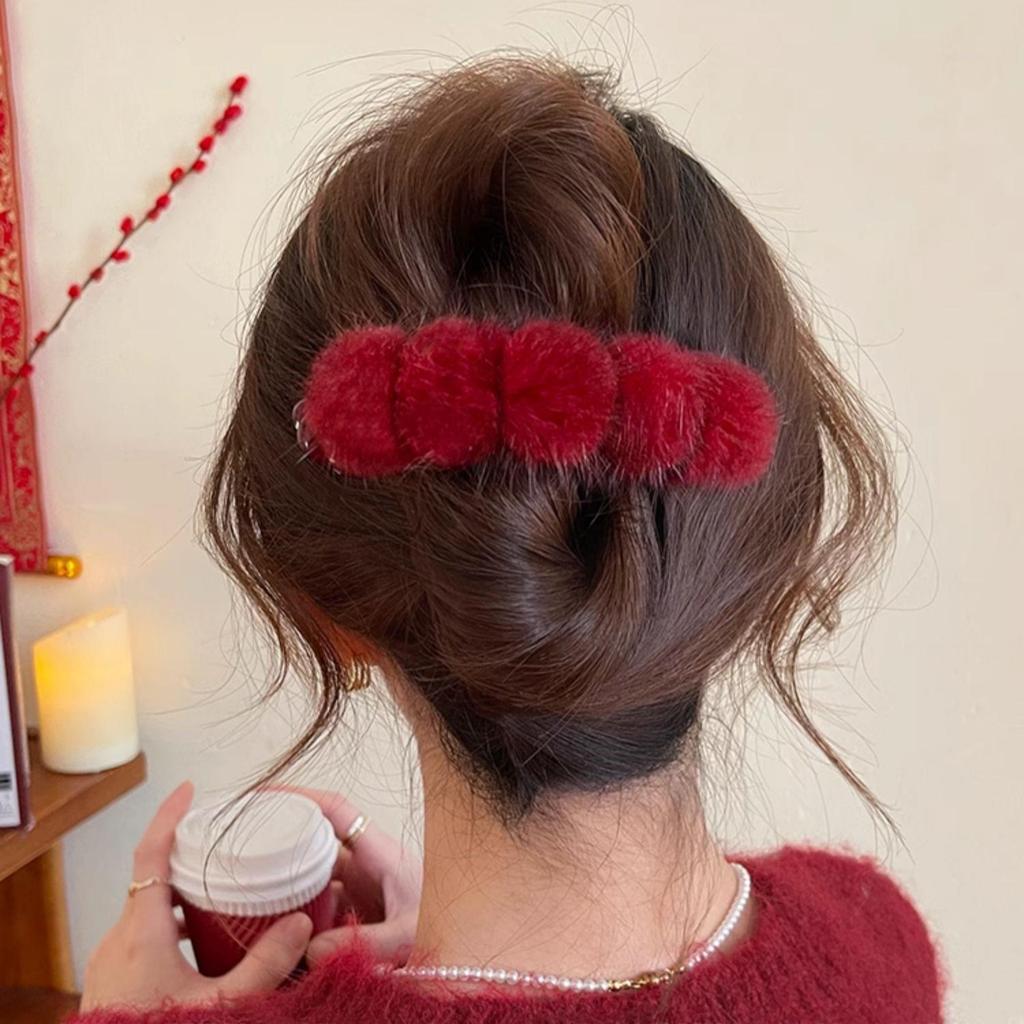Retro Rote Weihnachten Plüsch Haarspange für Frauen - 2024 Sichere Haarklammer für Half-Updo Kopfschmuck