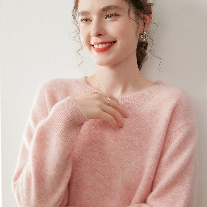 Women's Cashmere Drop Shoulder Sweater - 2025 Autumn/Winter Collection, Thickened Loose Fit, Low Round Neck Pullover.
