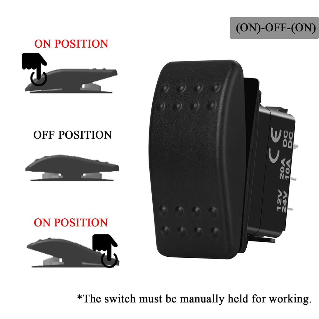 12V/24V DC Reverse Polarity Switch 6P (ON)-Off-(ON) 3 Way Momentary Rocker Switch Non-Light DPDT Marine Toggle Switch for Car Boat Pontoon Polaris