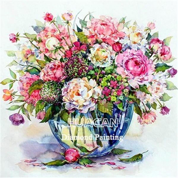 Huacan DIY Diamond Painting Square Flower New Diamond Embroidery 2019 Plant Crystal Mosaic
