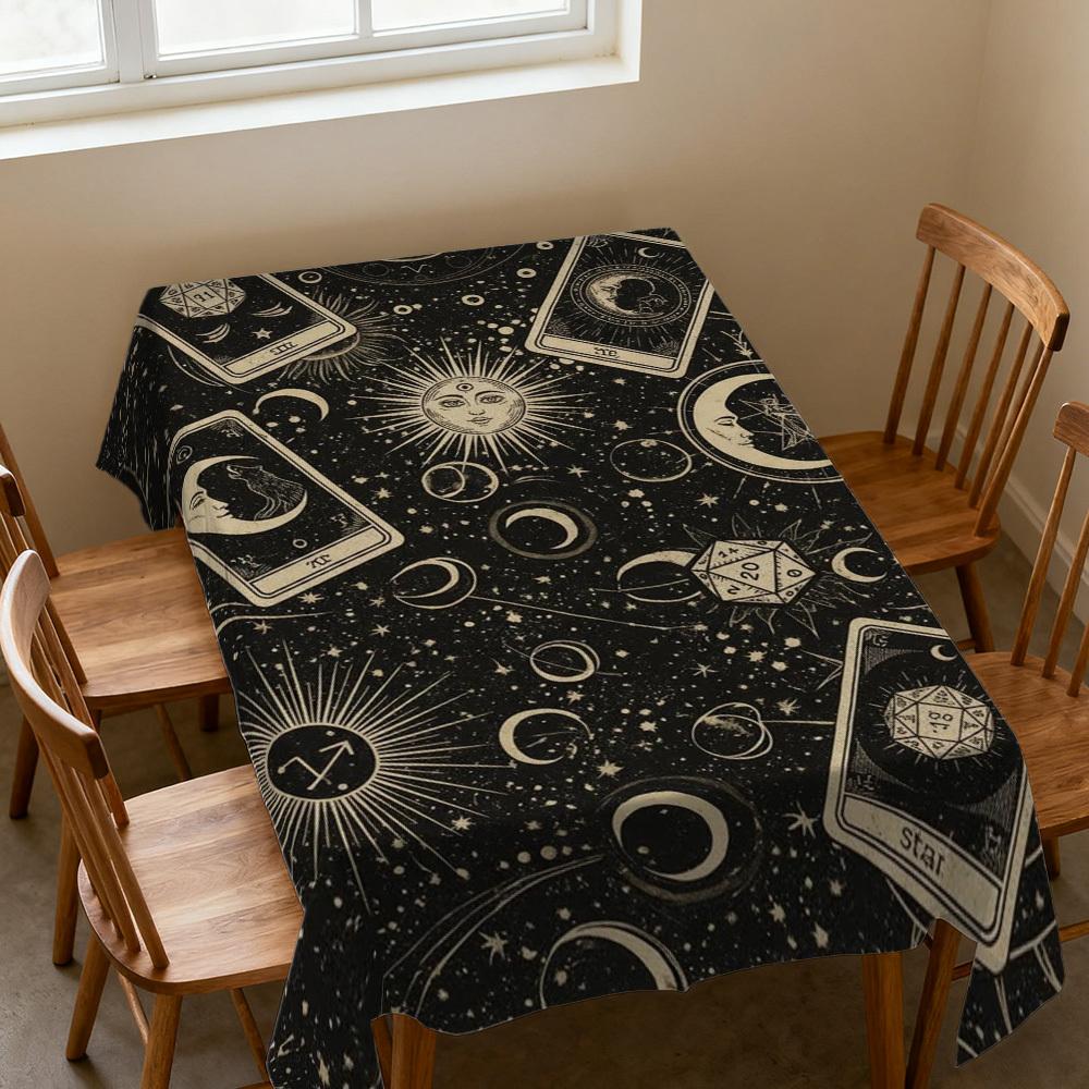 VIKAMA Mysterious Universe Tarot Tablecloth Star Divination Theme Rectangular Kitchen Table Cover Cloth Meditation Space Decor