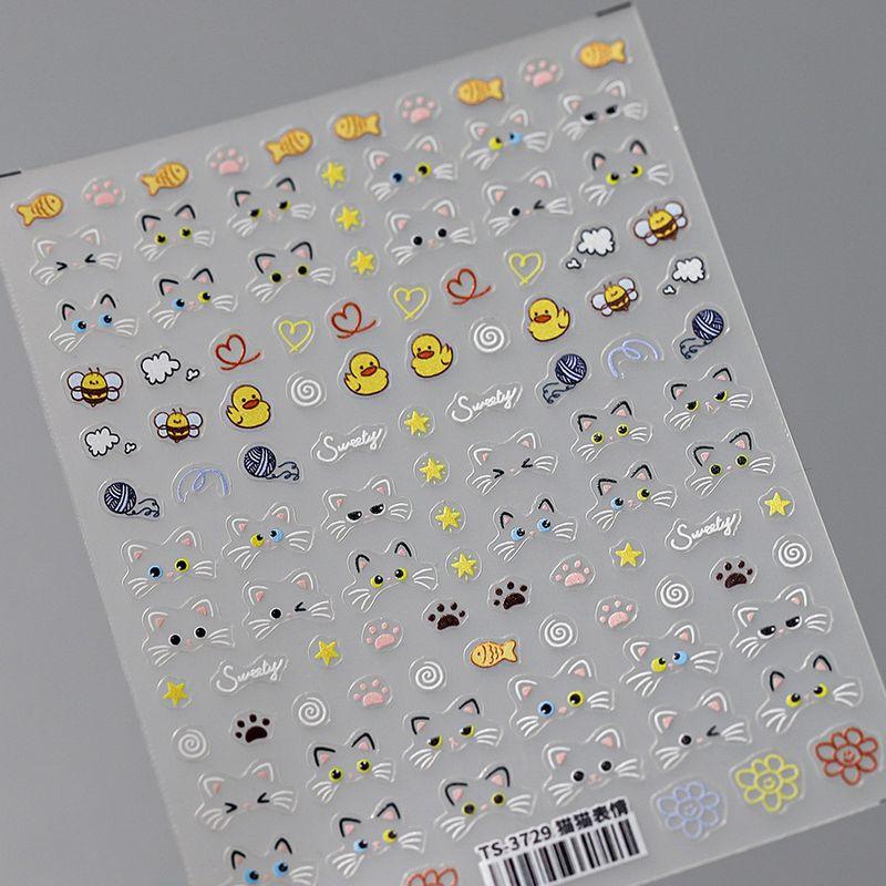 

Little Fish Cat Facial Expression Nail Sticker Relief Fingernail Decoration Decals Color Kids Cute Cartoon Small Patch Nail art stickers TS-3729 plane