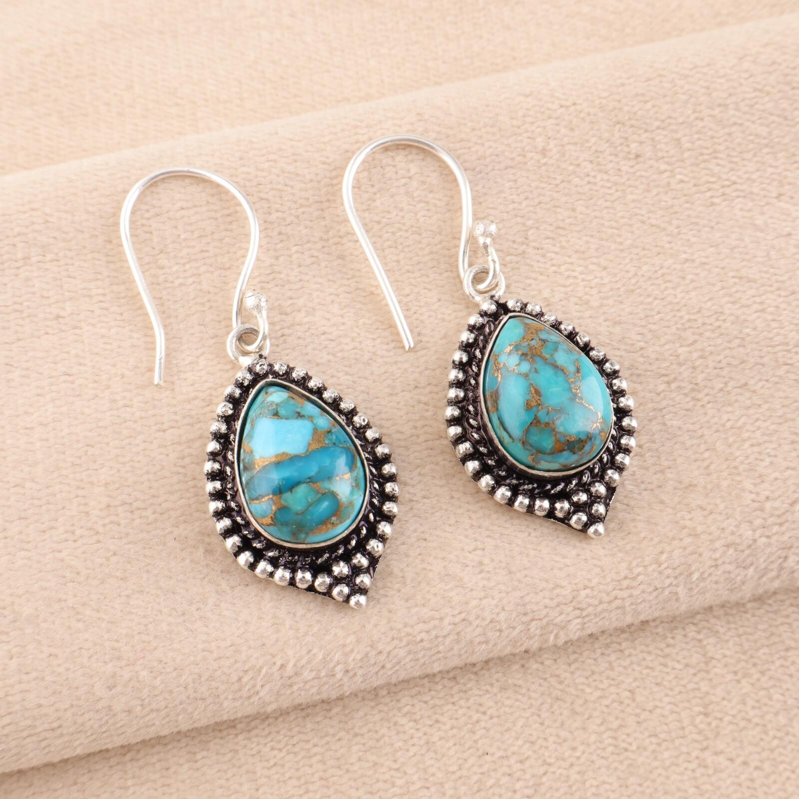 

Натуральный камень бирюза голубая медь 925 проба серебро серьги 1,6 EE-164-43