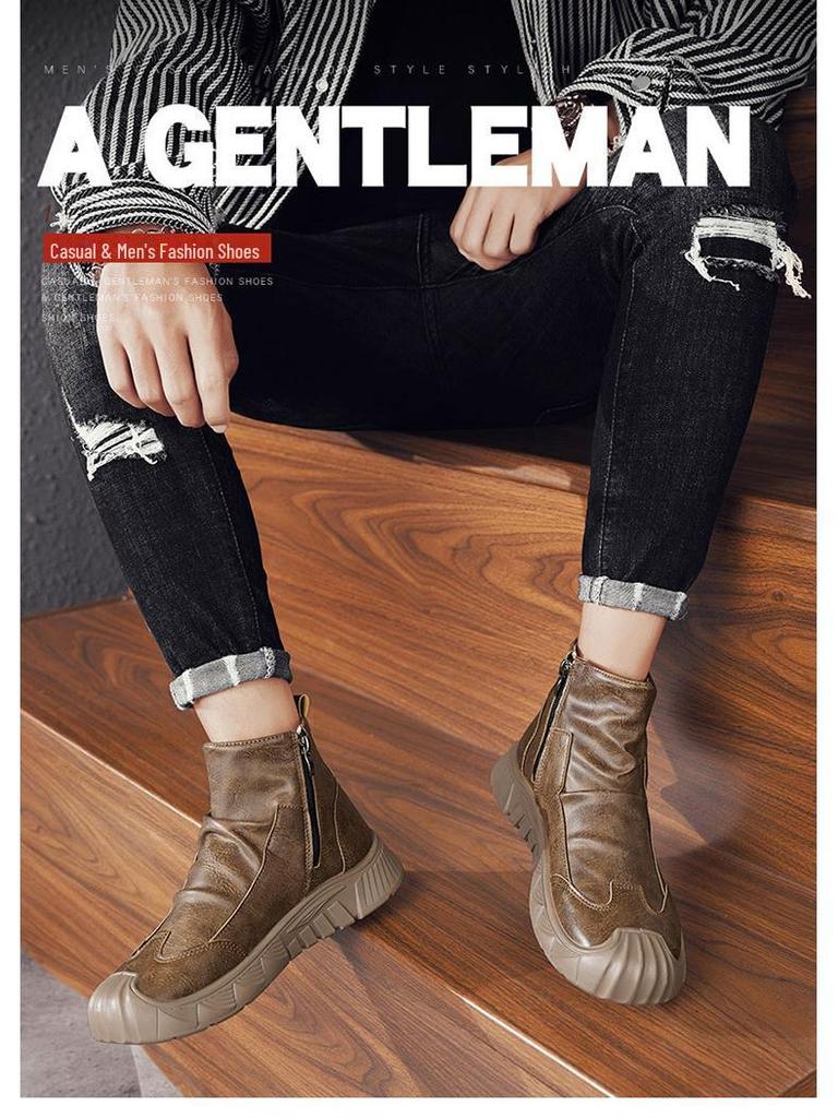 Men's High-Top Winter Martin Boots with Thickened Velvet for Warmth and Cold Protection