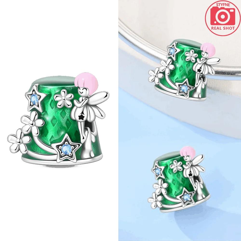 Green Fairy Butterfly Orchid Flower Beads Original Copper Fit Bracelet Women Jewelry Diy Anniversary Fine Gif Accessory
