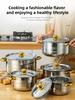 Stainless Steel Cooking Pot, 5 Pots+5 Lids, Stainless Steel Double Handle with Lid, Deep Soup Pot, Suitable for Home and Restaur