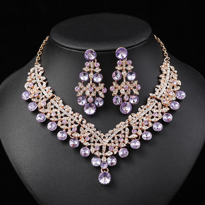 3 PCS Women's Zircon Sets Rhinestone Crystal Earrings Set Colorful Necklace Earrings Two Pieces Wedding Party Zircon