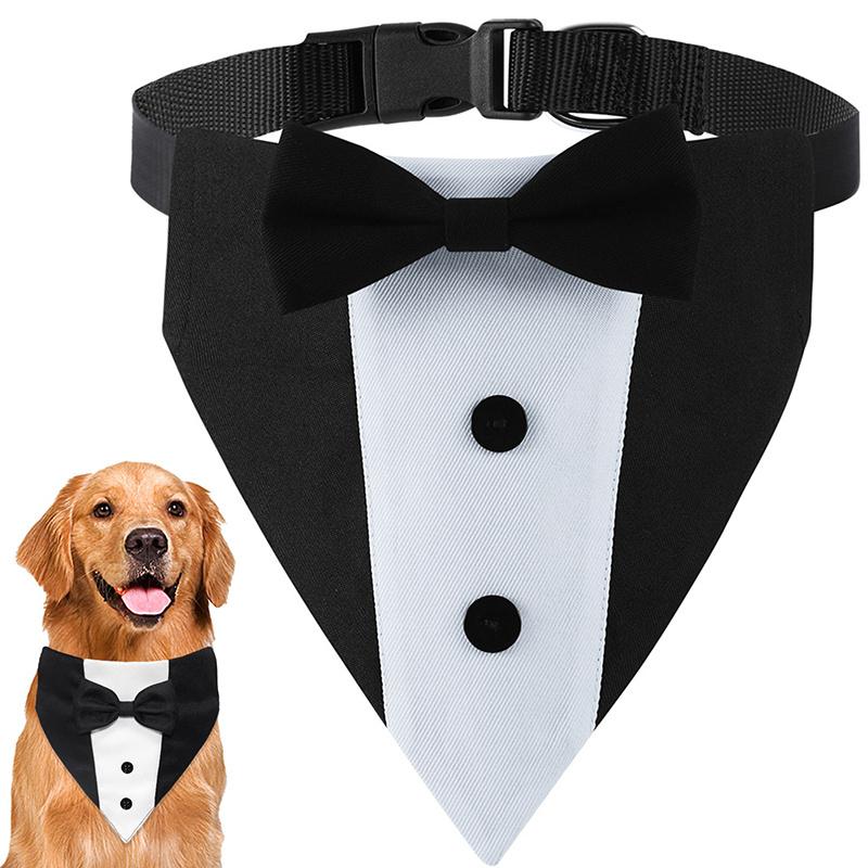 Elegant Bow Tie Dog Collar Adjustable Tuxedo Bandana For Puppy Formal Wear Wedding Birthday Party Cosplay Dress Up Accessory