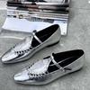 Sheepskin Version~ Silver Single Shoes Women's Summer Pointed Leather Woven Hollow Flat-bottomed Versatile Small Leather Shoes Mary Jane Shoes
