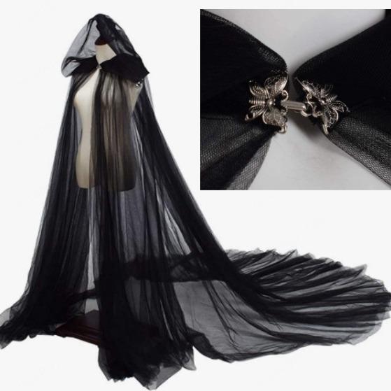 Women's Vintage Halloween Hooded Cloak - Vampire Bride Cape (Black, Red, White)