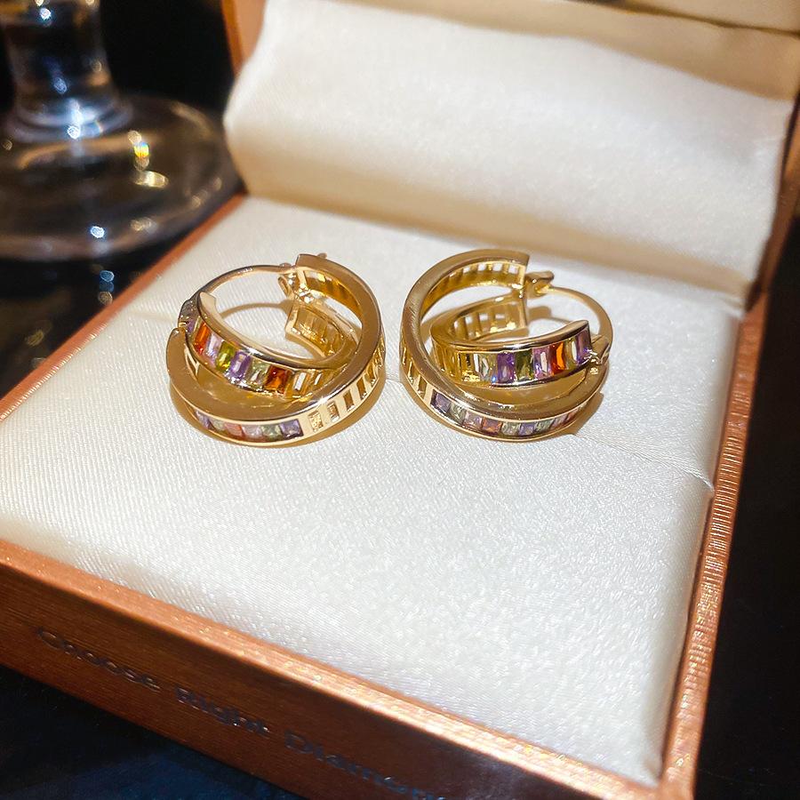 Позолоченные 18K цветные бриллианты полые круглые серьги-гвоздики универсальные серьги с характером легкие роскошные серьги для женщин