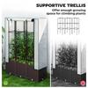Raised Garden Bed with Trellis, Plastic Planter Box with PE Cover, Drainage Holes, Drain Plugs and Water Reservoirs for Climbing Plants, Vegetables