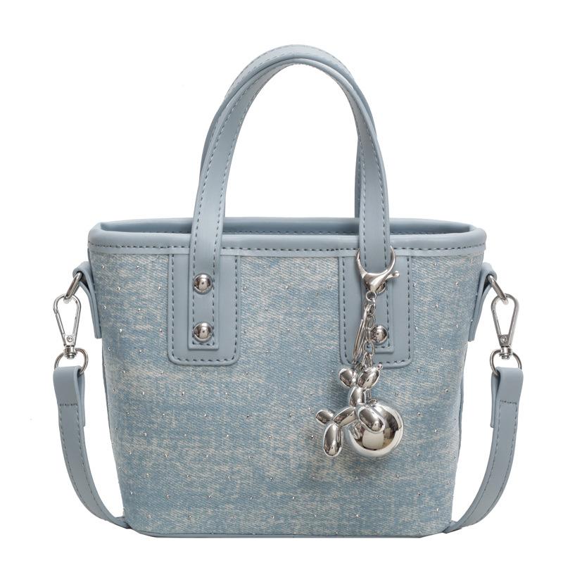 Popular Niche Casual Contrasting Denim Portable Bucket Bag Commuting Versatile Personalized Texture Messenger Women's Bag