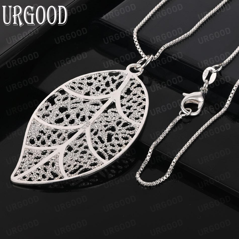 925 Sterling Silver Exquisite Artistic Openwork Leaf Pendant Necklace - Stylish Evening Jewelry
