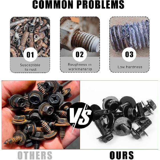 10 PCS Car Body Bolt & U-Nut Kit, Hex Screw U Nut Clip for Fender Bumper Hood Shield Panel Radiator, Universal Automotive Push Pull Metal Fastener