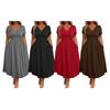 Robe Mi-longue Décontractée d'Été pour Femme Robe évasée à manches courtes et col en V avec torsade sur le devant Robe longue fluide ligne A pour vacances à la plage