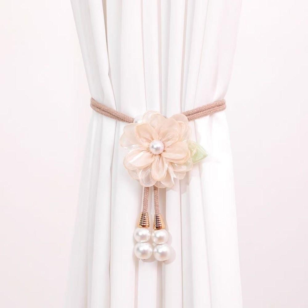 Beautifully Flowers Curtain Straps with Pearl Pendant Curtain Tie Rope  Homestay Decor