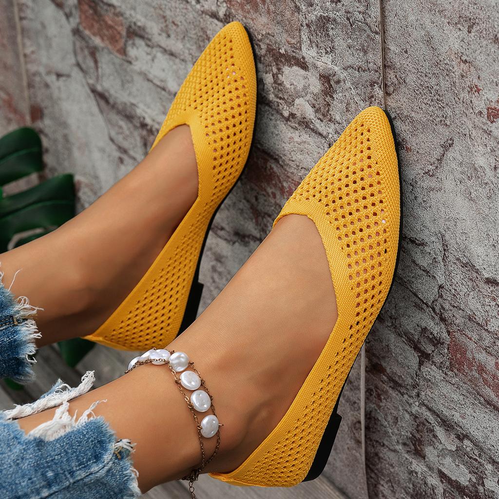 Fashion Women Flats Shoes Pointed Toe Ladies Shoes Solid Color Knitted Slip On Loafers Women Casual Breathable Ballet Women Flat Shoes