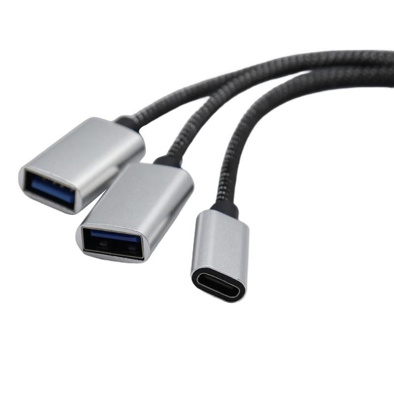 USB 2.0 Verlängerungskabel, 1 auf 3 Multiport-Adapter mit USB-C-Anschluss für Datenübertragung und Ladekabel Flexibles Kabel