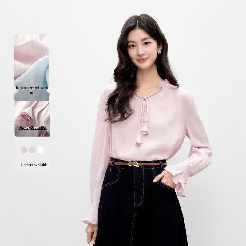 Elegant Ruffle Collar Pleated Cuff Blouse XL