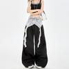 JYL Star Pleated Curved Dance Pants,Loose Wide Leg Trousers For Street Hip Hop Style Girls