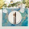 4PC Teal Placemats Turquoise Blue Thick Place Mats Decorative Peacock Table Mat For Dining Table Kitchen Home Decor