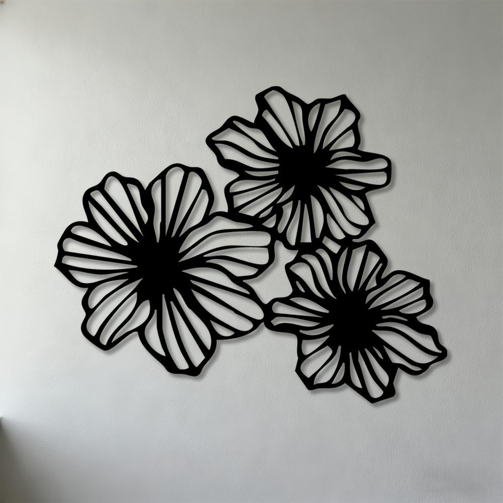 

1pc Striped Flower Metal Wall Art 2D Flat Sculpture for Living Room Bedroom Office Dining Decor 30cm-11.81inch чёрный