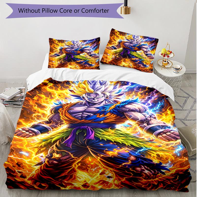 3-teiliges Bettbezug-Set (1 * Bettbezug + 2 * Kissenbezug, ohne Kern), DRAGON BALL Print Weiches Ganzjahres-Bettwäscheset, Heim-Schlafzimmer-Dekor Geschenk