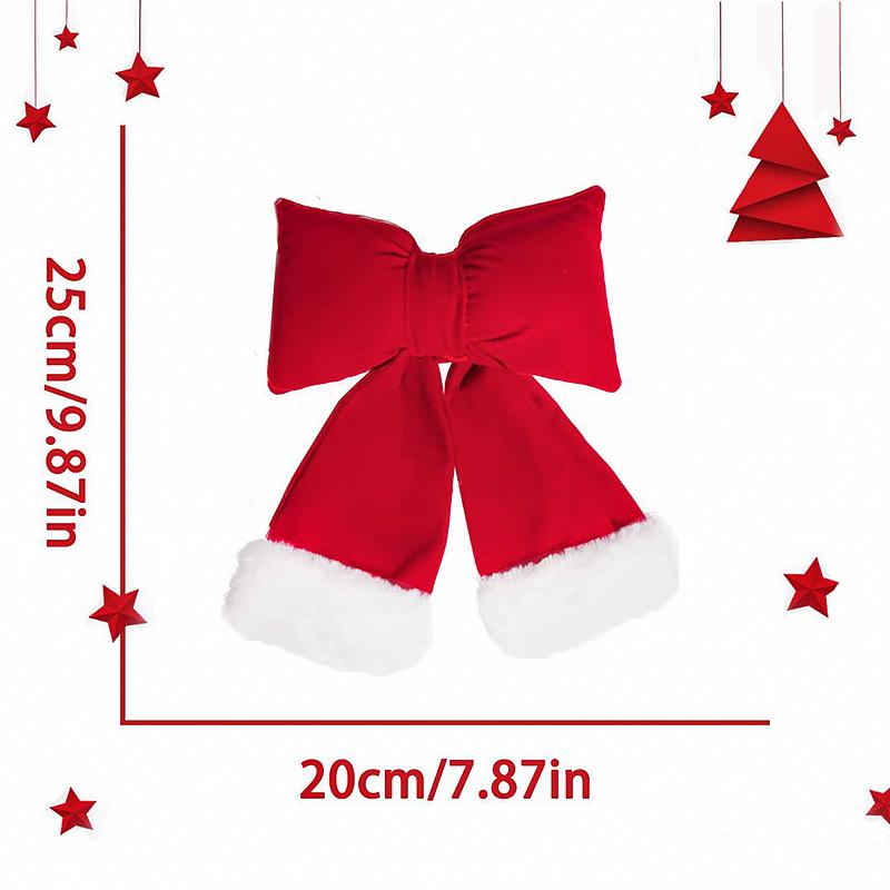 1PC Cotton Padded Bows Home Decor Flannel Christmas Velvet Bow Decoration Thanksgiving With White Fur Trim Holiday Decor 3 Sizes