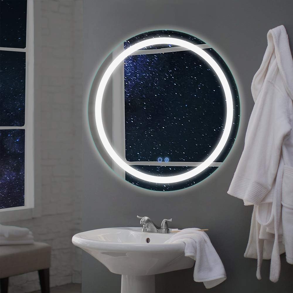 Bacoer Wand-Waschtisch Warmweiß Einstellbare Farbtemperatur Spiegel, LED, Montiert, Beleuchtet, Spiegel, Badezimmer, Waschbecken, Stilvoll, LED, 3000-6000K (60CM60CM)