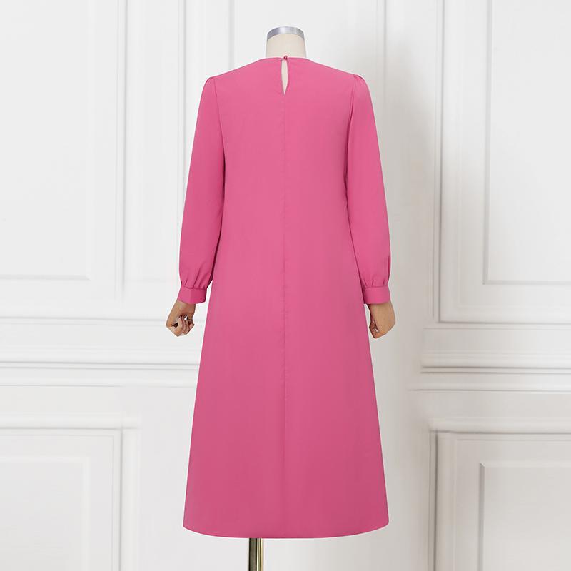 ZANZEA Women Round Neck Solid Color Long Sleeve Loose Casual Pleated Long Dress