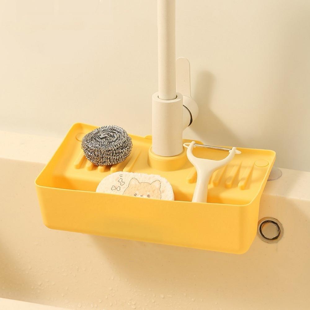 

Splash Proof Faucet Drain Storage Rack Anti Slip Space Saving Sponge Cloth Storage Rack TRP Hollow Draining Design жовтий