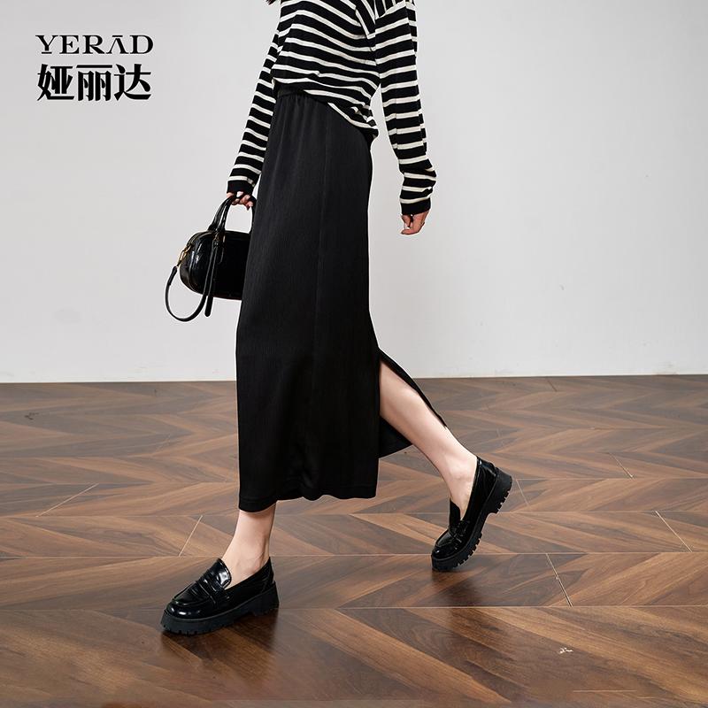 Texture inspired casual high waisted skirt for women, elastic waisted A-line mid length skirt