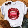 Lippen Reine Baumwolle Bedruckt Unisex und Damen Modetrend T-Shirt Sommer Neu Personalisiert Rundhals Locker Lässig T-Shirt
