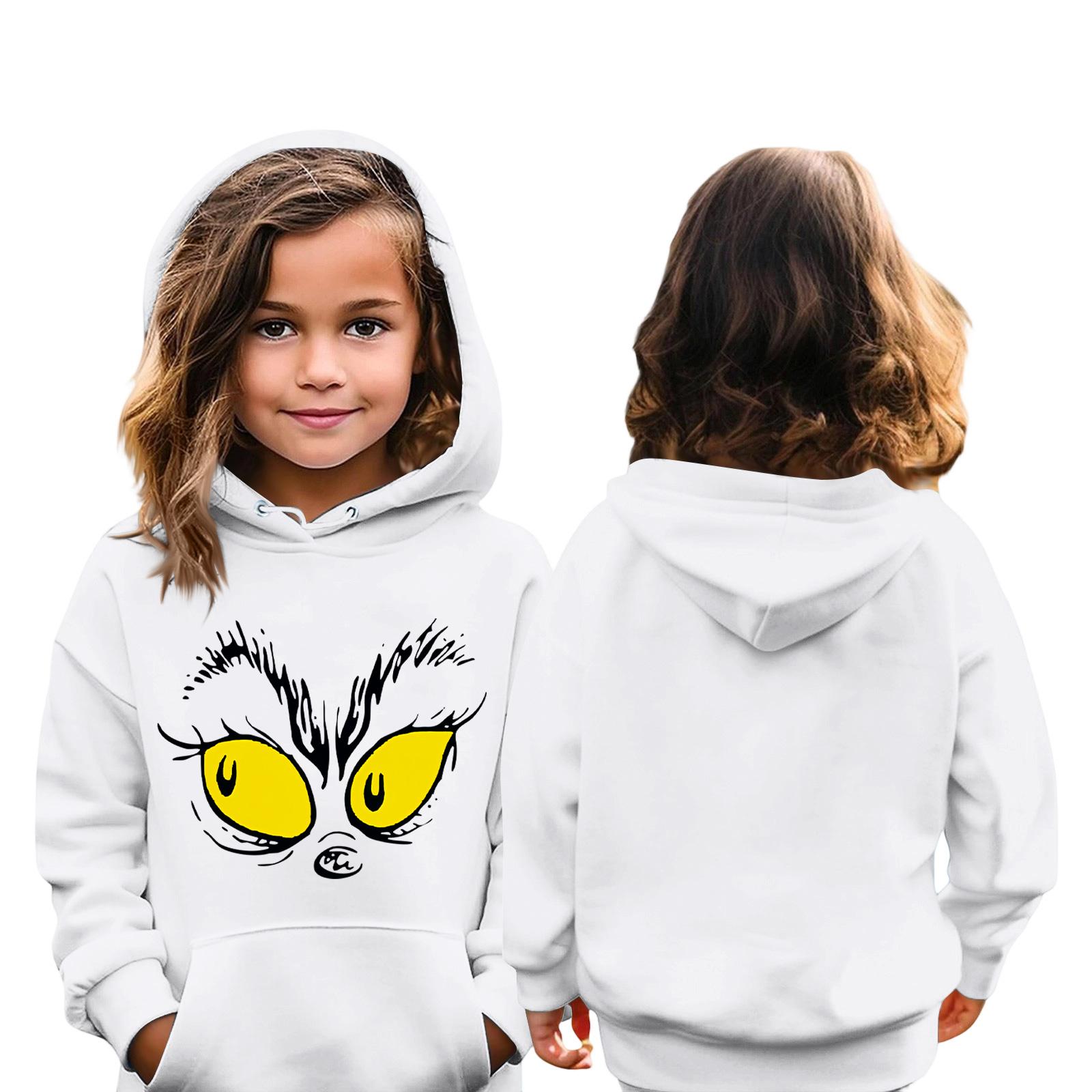 

Рождественская детская толстовка с длинным рукавом, легкая повседневная толстовка с капюшоном, свободная, удобная детская толстовка 160 белый