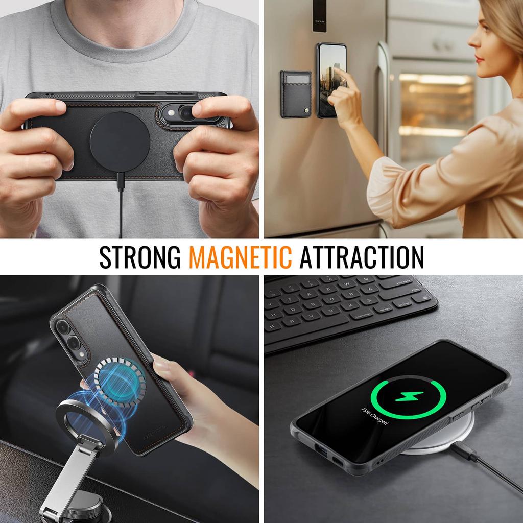 Custodia Portafoglio Magnetica 2 in 1 Staccabile per Samsung Galaxy S25 Edge S25 FE S24 S23 S22 S21 S20 Ultra con Porta Carte Cavalletto
