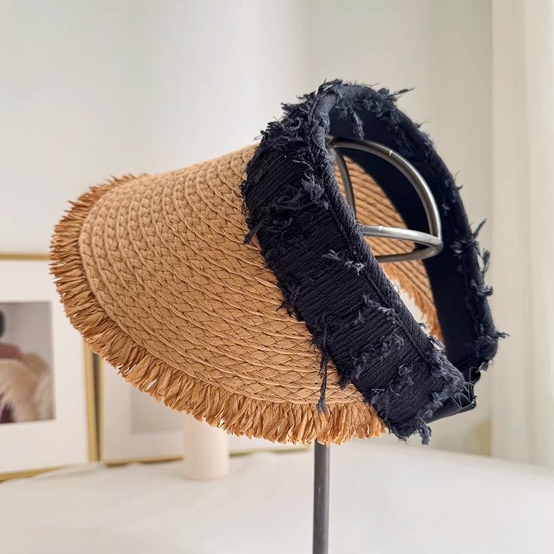 Beach Sun Hat Summer Straw Woven Empty Hat for Women Travel Vacation Straw Hat Without Top Hat