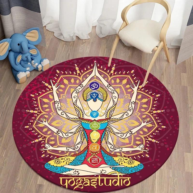 Psychedelic Boho Mandala Chakra Round Rug Meditation Carpet For Living Room Bathroom Circle Doormat Yoga Mats Bedroom Floor Mat