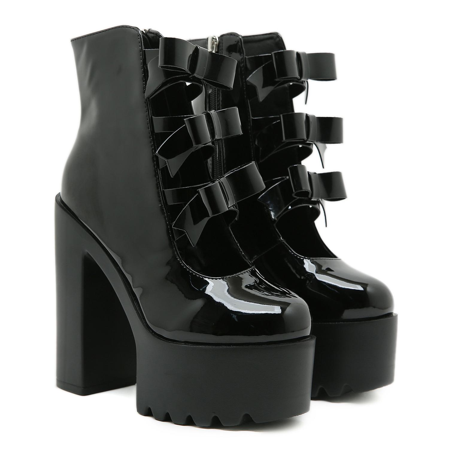 

Gdgydh Сладкие туфли-лодочки Мэри Джейн на высоком каблуке с деталью-бантом, на массивной платформе, ультравысокий каблук, обувь на платформе с боковой молнией для женщин, обувь 41 чёрный