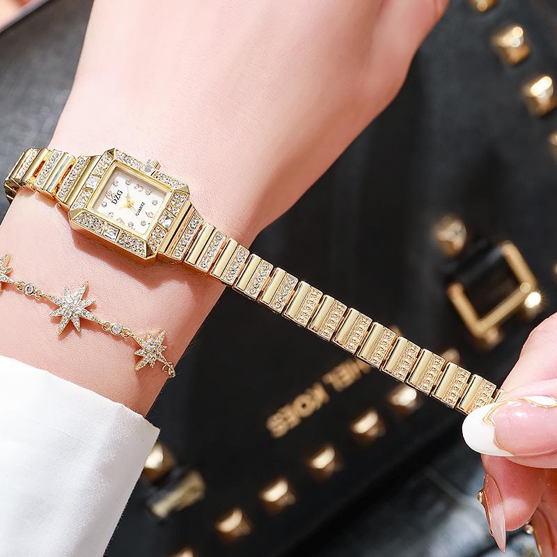 New Luxury High Quality Fashion Rhinestone Women Watch Square Small Clock Steel Wristwatch Lady Watches for Ladies Montre Femme