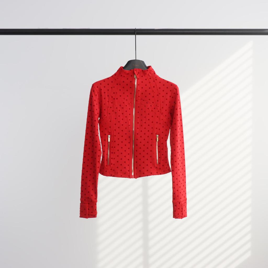 LU Red Polka Dot Long Sleeve Slim-fit Outdoor Sports Jacket Hoodie